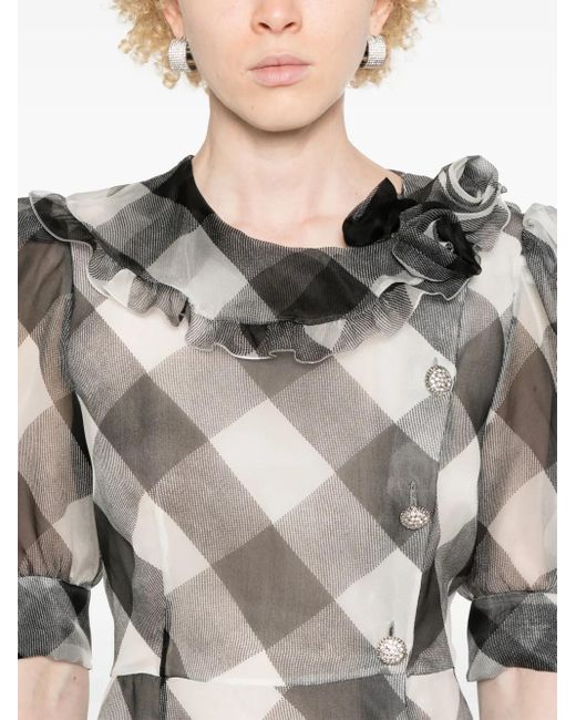 Alessandra Rich Gray Checked Silk Mini Dress