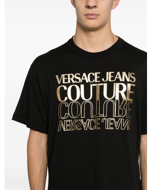 T-shirt métallisé à logo imprimé Versace pour homme en coloris Black