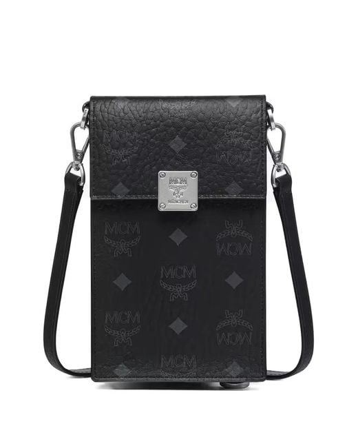 MCM Black Visetos-Print Logo-Plaque Phone Wallet for men