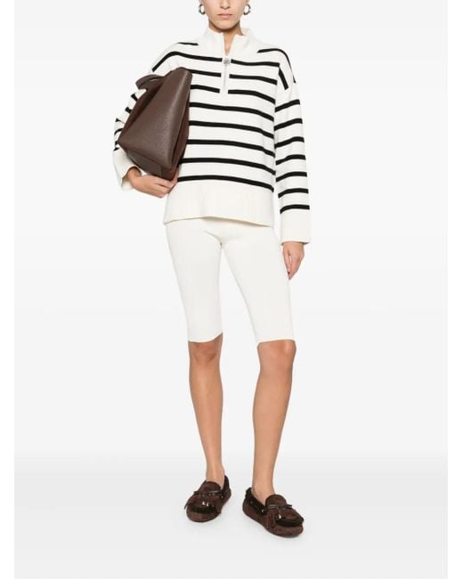 DKNY White Striped Half-Zip Jumper