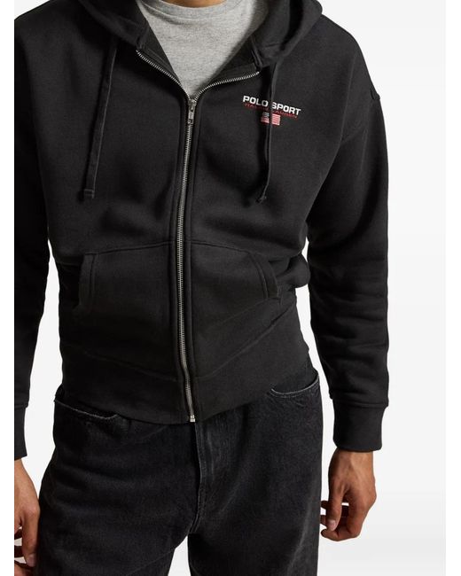 Polo Ralph Lauren Black Polo Sport Logo-Embroidered Hoodie for men