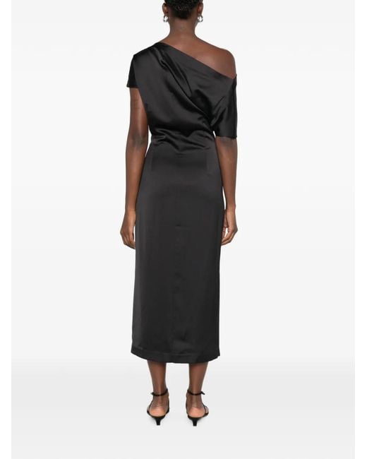 Imperial Black One-Shoulder Twist-Detail Midi Dress