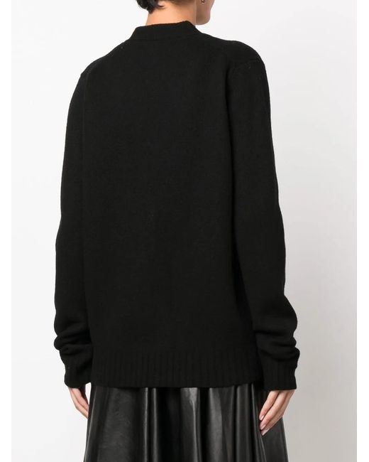 Jil Sander Black Oversized Ribbed Wool Cardigan