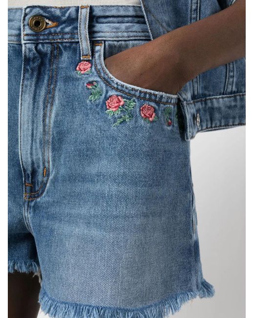 Jacob Cohen Blue Floral-Embroidered Denim Shorts