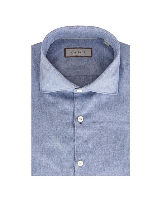 Canali Blue Herringbone-Pattern Shirt for men