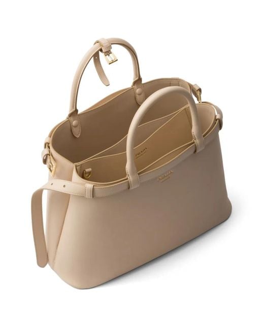 Prada Natural Medium Buckle Leather Tote Bag