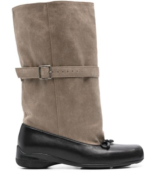 OPEN YY Brown Buckled Ballet Slouchy Boots