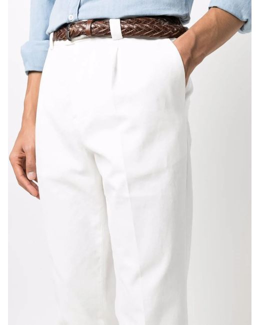 Brunello Cucinelli White Leisure Fit Cotton Trousers for men