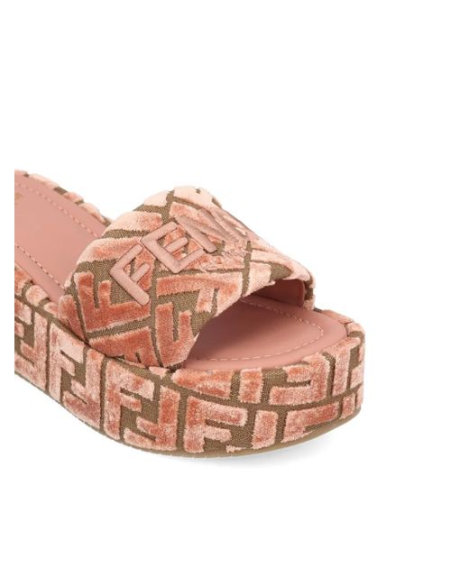Fendi Brown 60Mm Sunshine Ff-Jacquard Platform Sandals