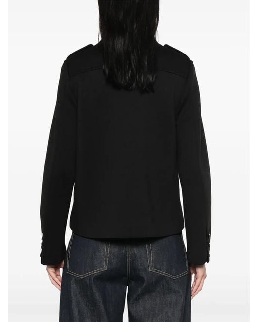 Psophia Black Double-Breasted Epaulette Coat