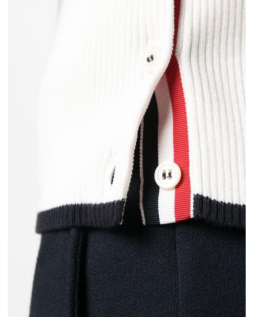 Thom Browne Blue 4-bar Stripe Knitted Polo Shirt for men