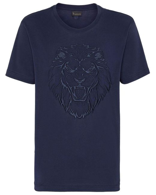Camiseta con motivo de león bordado Billionaire de hombre de color Blue