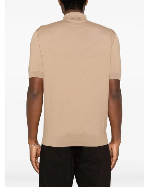 Zegna Natural Short-Sleeve Ribbed-Knit Polo Shirt for men