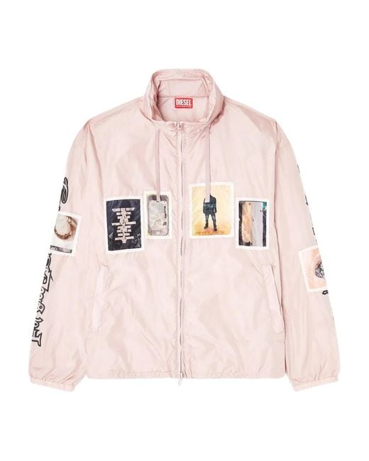 DIESEL Pink J-Claus-A-Gsbr Graphic-Patch Bomber Jacket for men