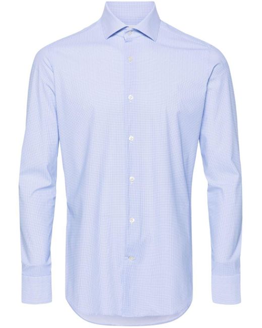 Tintoria Mattei 954 Blue Mini-check Spread-collar Shirt for men