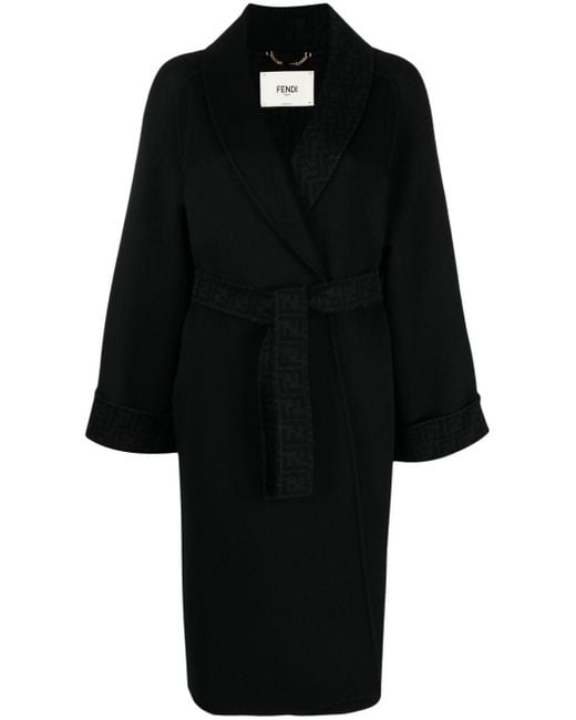 Fendi Black Belted-Waist Virgin-Wool Coat