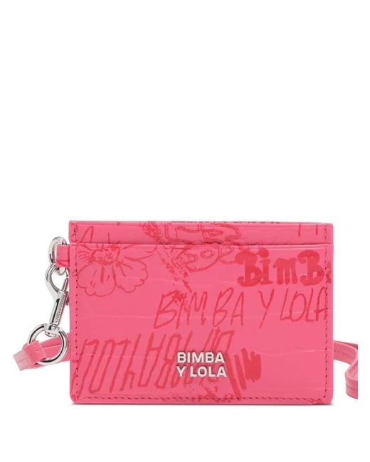 Bimba Y Lola Pink Floral-Print Card Holder