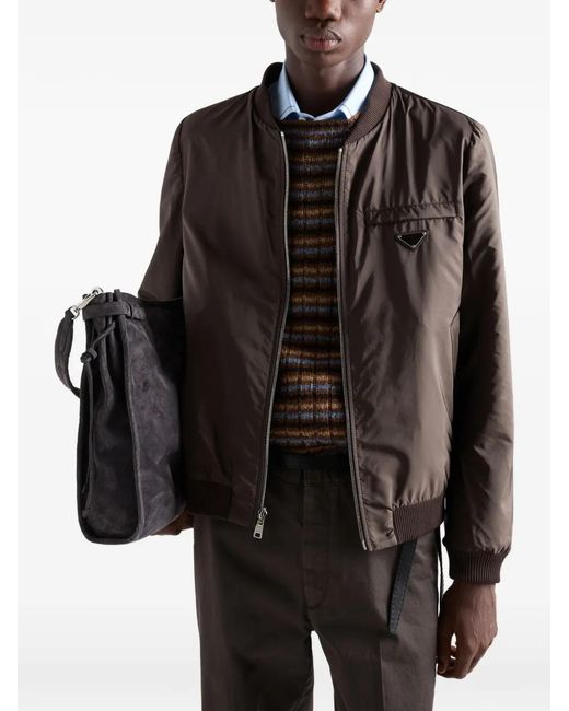 Prada Brown Reversible Nappa Leather Bomber Jacket for men