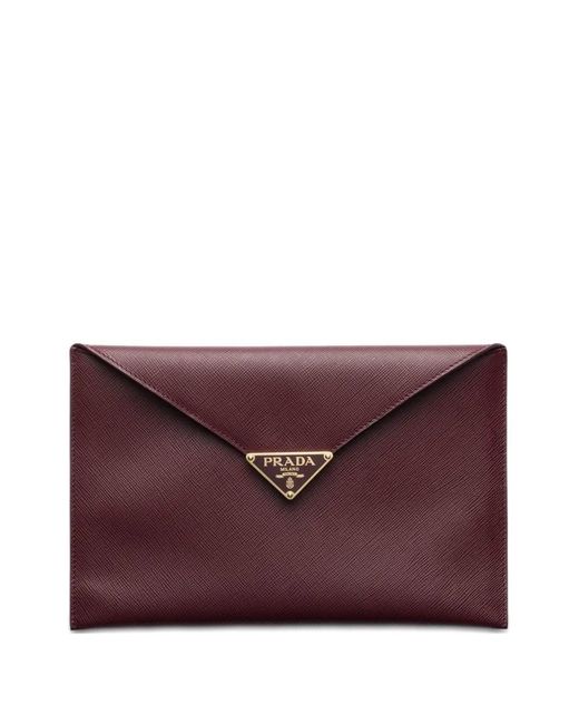 Prada Purple Leather Triangle-Logo Clutch