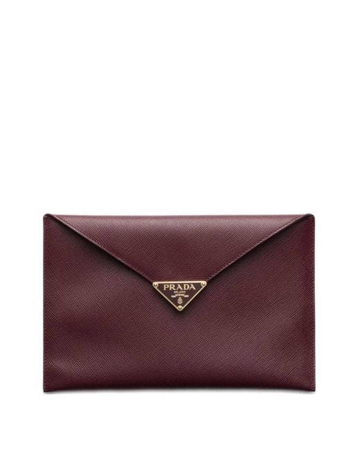 Pochette En Cuir À Plaque Logo Prada en coloris Purple
