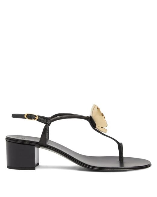 Giuseppe Zanotti Black Sophora Flower-Detail Sandals