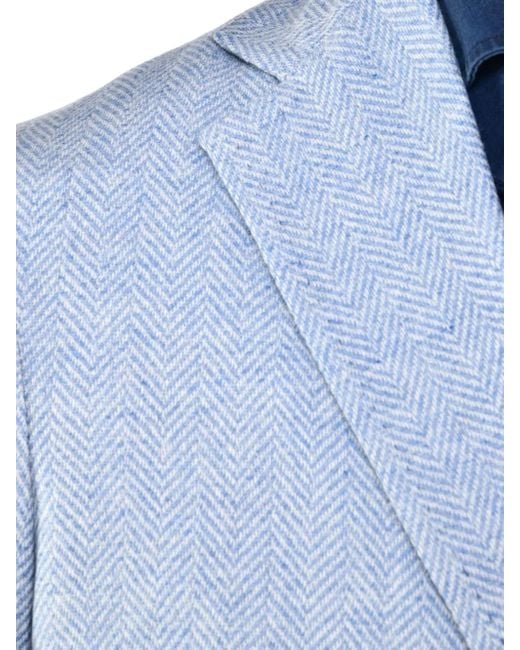 Sartorio Napoli Blue Herringbone Wool Blazer for men