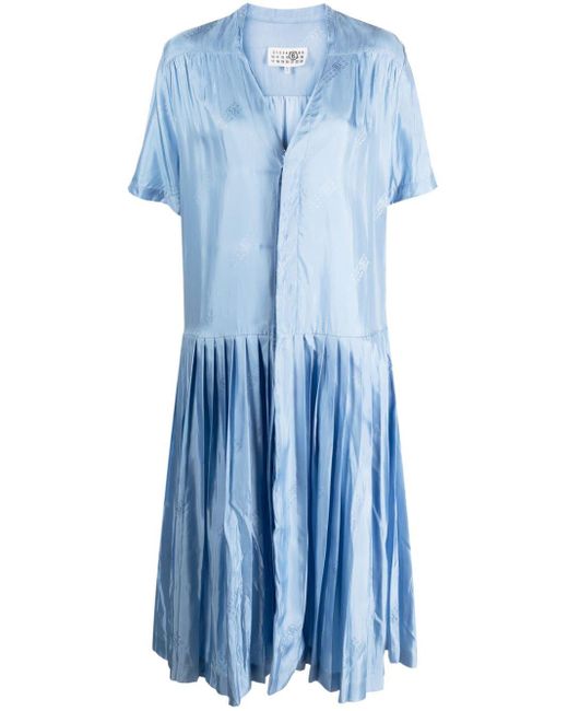 MM6 by Maison Martin Margiela Blue V-neck Pleated Midi Dress
