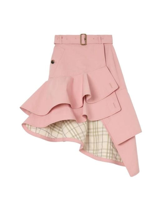 Burberry Pink Ruffled Gabardine Trench Skirt