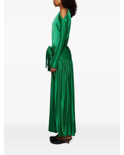 green rabanne dress Rabanne Ruched Satin-jersey Maxi Dress Green Paco Rabanne