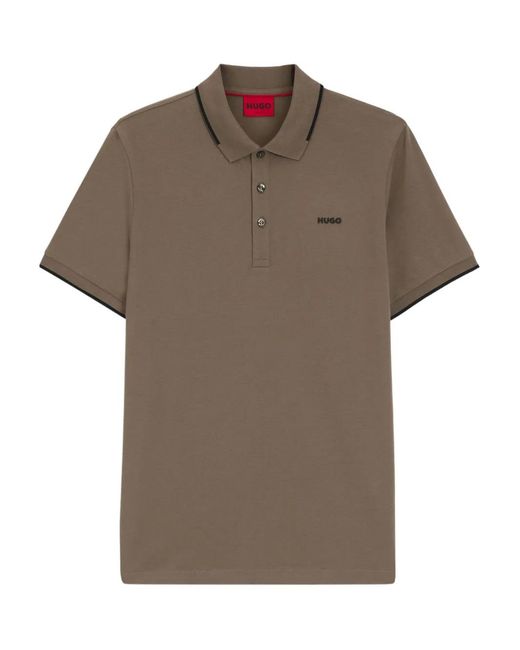 HUGO Brown Tipped-Collar Cotton Polo Shirt for men