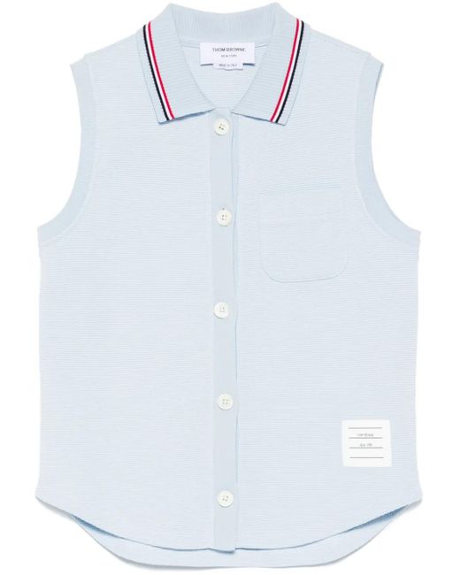 Thom Browne Blue Cotton Sleeveless Polo Top