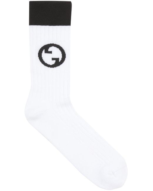 Gucci Interlocking G Intarsia-logo Socks in White for Men | Lyst