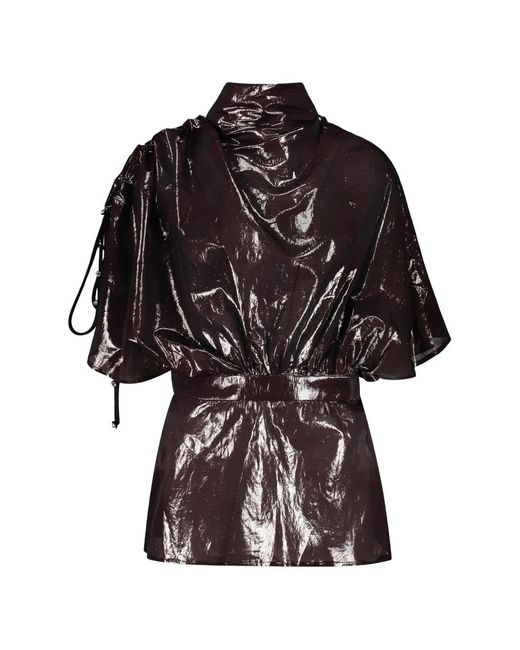 Ellery Black High-Neck Metallic-Effect Blouse