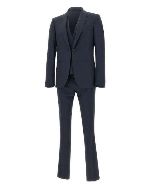 Corneliani Blue Wool Three-Piece Formal Suit for men