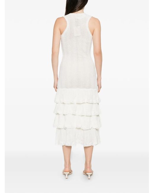 Twinset White Ruffled Midi Dress