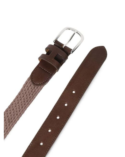 Hackett Brown Parachute Braided Leather-Trim Belt for men