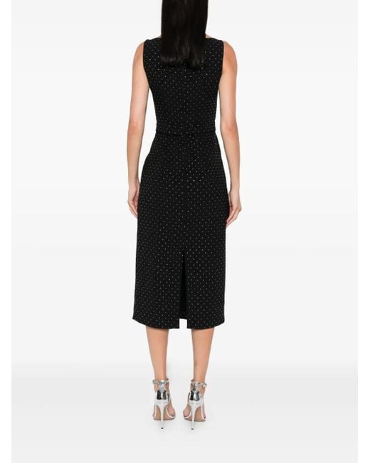 Nissa Black Polka-Dot Embellished Sleeveless Midi Dress