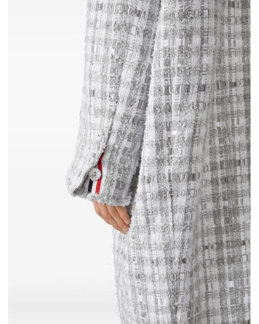 Thom Browne White Gingham-Check Tweed Coat for men