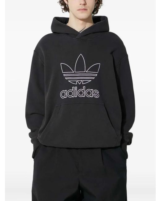 Adidas Black Logo-Embroidered Hoodie for men
