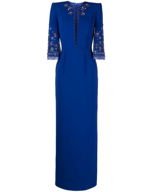 Jenny Packham Blue Sandrine Embellished Cutout Cady Gown