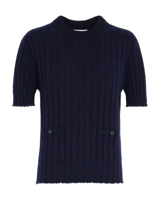 Barrie Blue Ribbed Pocket Top