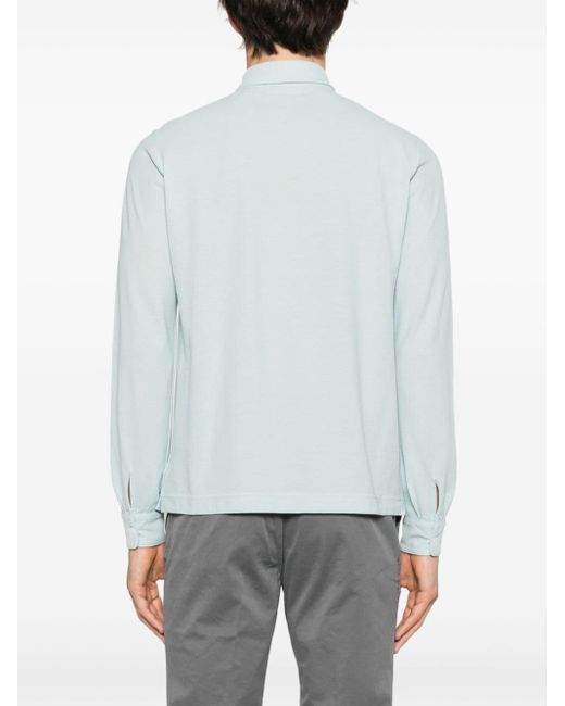 Zanone Blue Long-sleeve Cotton Polo Shirt for men