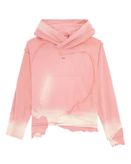 DIESEL Pink Hoodie With Destroyed Peel-off Effect