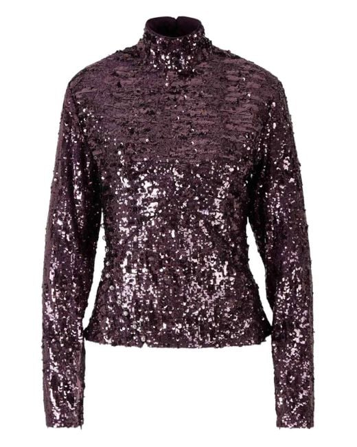 Rabanne Purple Sequin-Detail Long-Sleeve Top