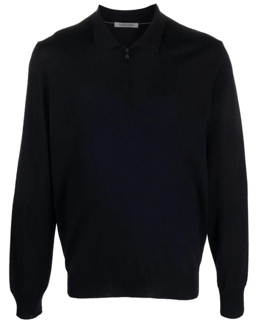 Corneliani Blue Zip-Up Virgin-Wool Polo Shirt for men
