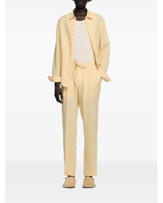 Sandro White Elasticated Linen Trousers for men