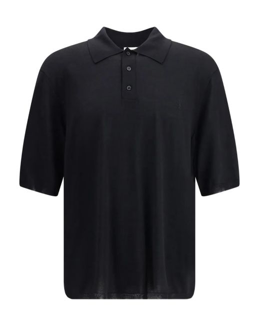 Saint Laurent Woll-Poloshirt Mit Gerippten Details in Black für Herren
