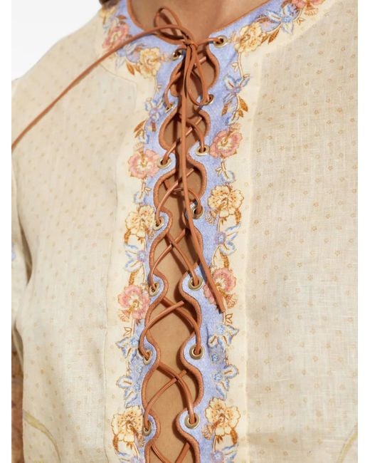 Zimmermann White Indra Floral-Print Lace-Up Mini Dress