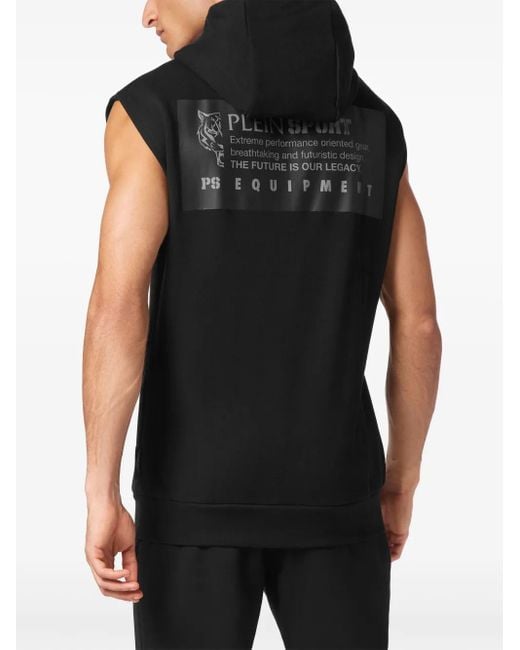 Philipp Plein Black Sleeveless Hoodie for men