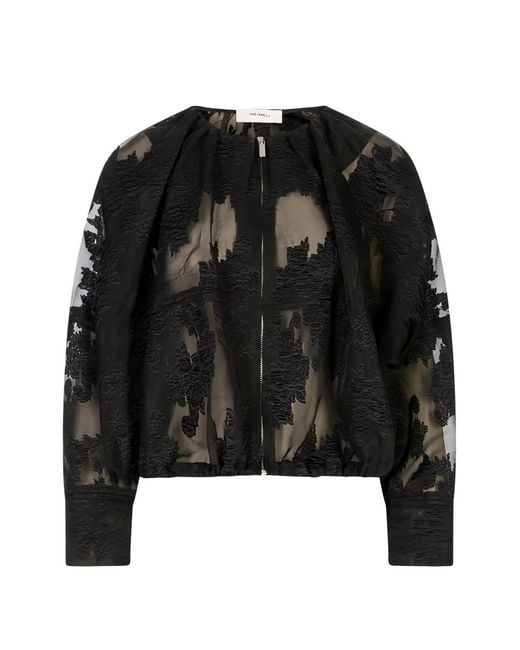 MEIMEIJ Black Sheer-Effect Bomber Jacket